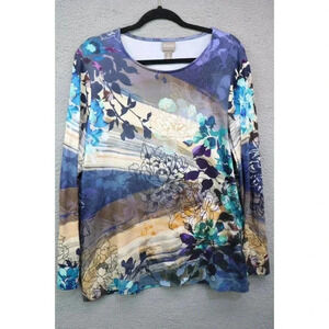 Chico's Long Sleeve Colorful Floral Tunic Top-Size 3 or X-Large